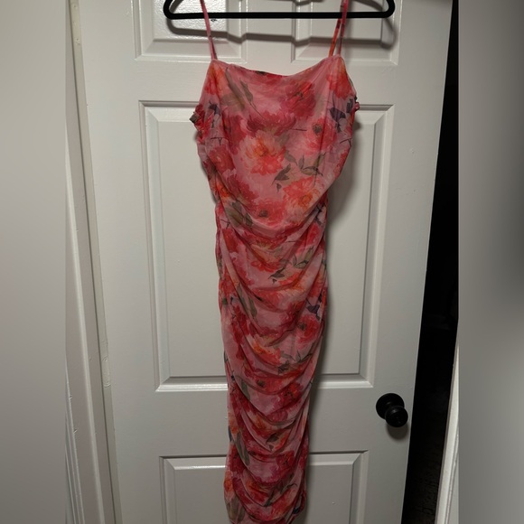 Lulu's Vibrant Pink Floral Midi Dress - Picture 4 of 7